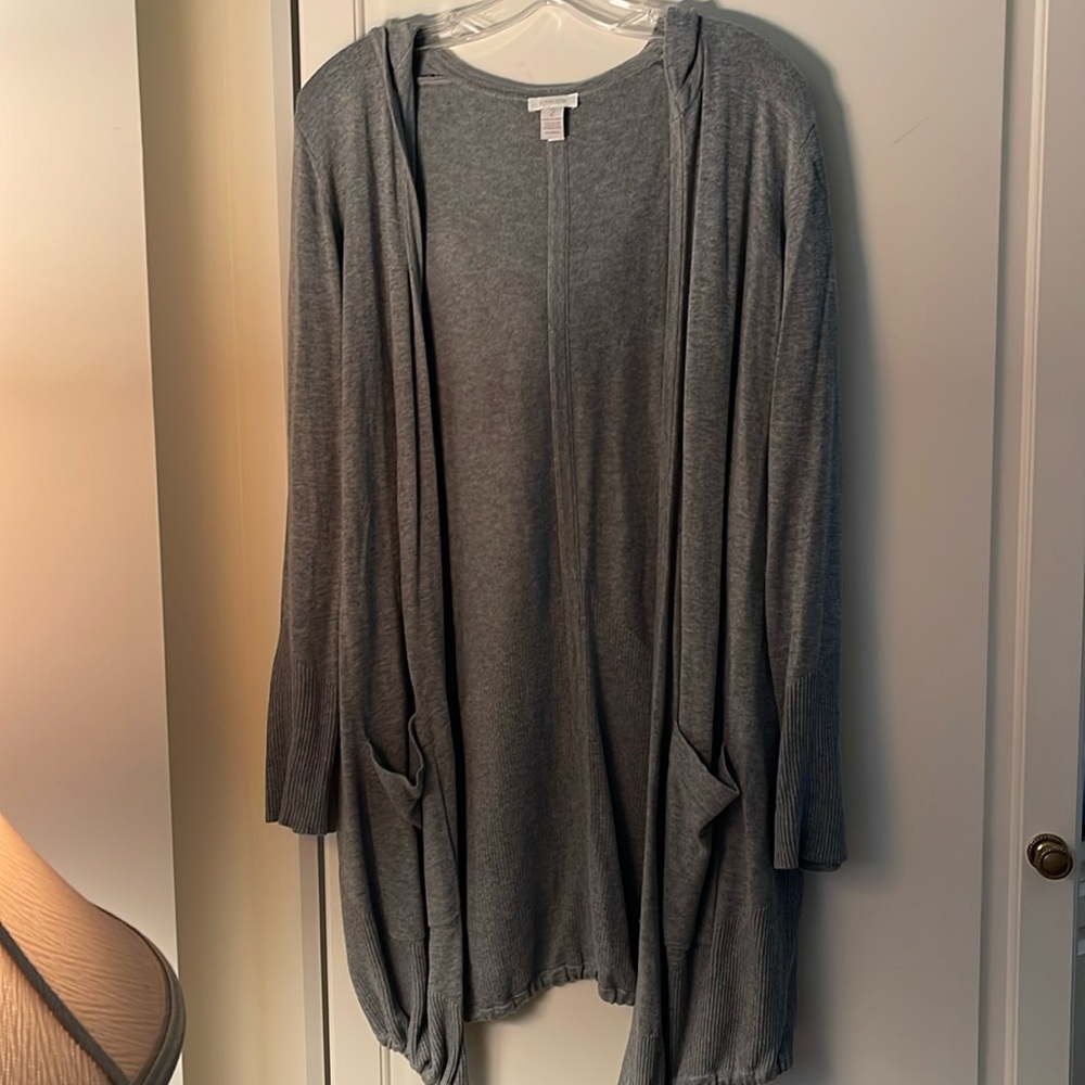 Chicos gray sweater cardigan hooded size 2 (medium)